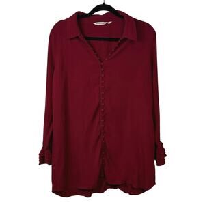 Soft Surroundings Poet Full Button Down Ruffle Cuff Blouse Size XL Moroccan Red